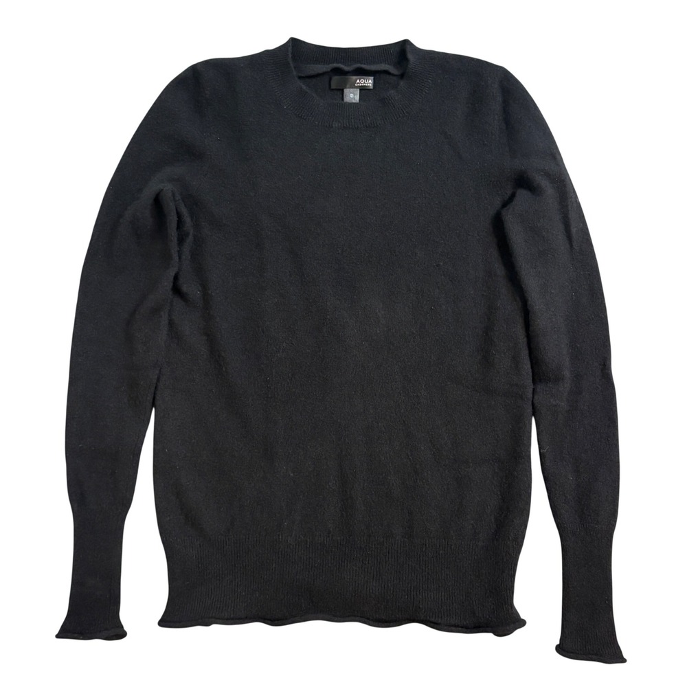 Aqua Cashmere Black Crewneck Sweater Womens XS 100% Cashmere Long Sleeve Knit